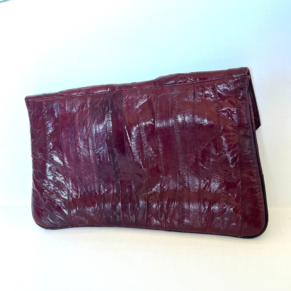 Vintage Eel Sink maroon large clutch chic indie sleaze classic leather - Picture 9 of 11